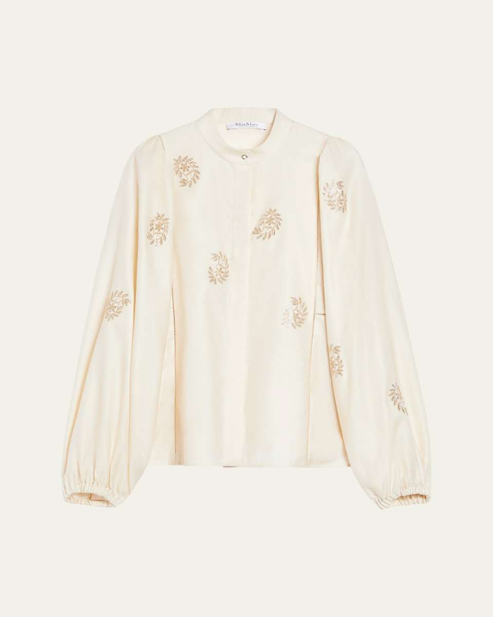 Caladio Embroidered Cotton Satin Blouse